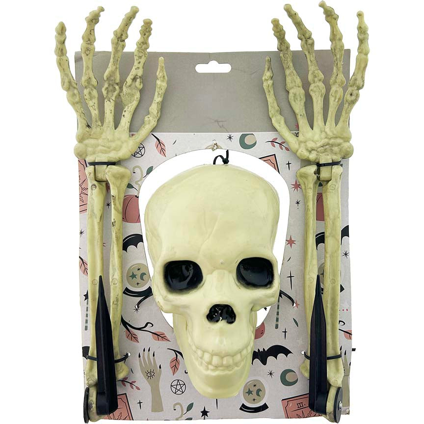 GROUND DECOR SKULL W/HAND 19CM