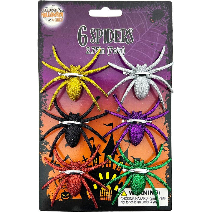 SPIDER GLITTER ASSORTED 6PC 7CM