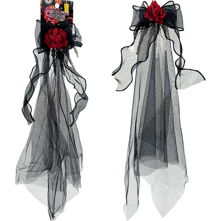 HAIR CLIP W/SKULL HAND AND VEIL 80CM