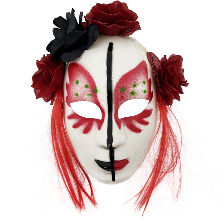 DAY OF DEAD MASK RED FLOWER HAIR