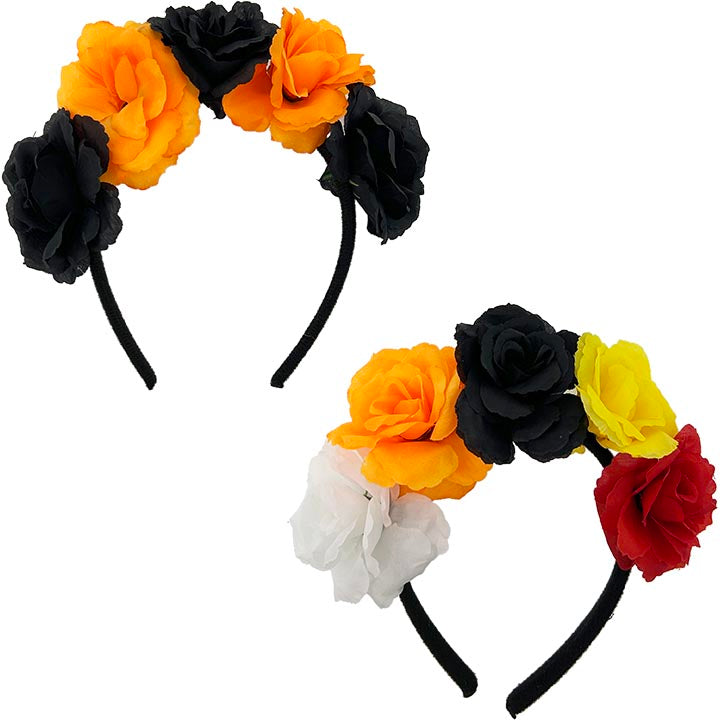 DAY OF DEAD HEADBAND 5 ROSES 2 ASSORTED