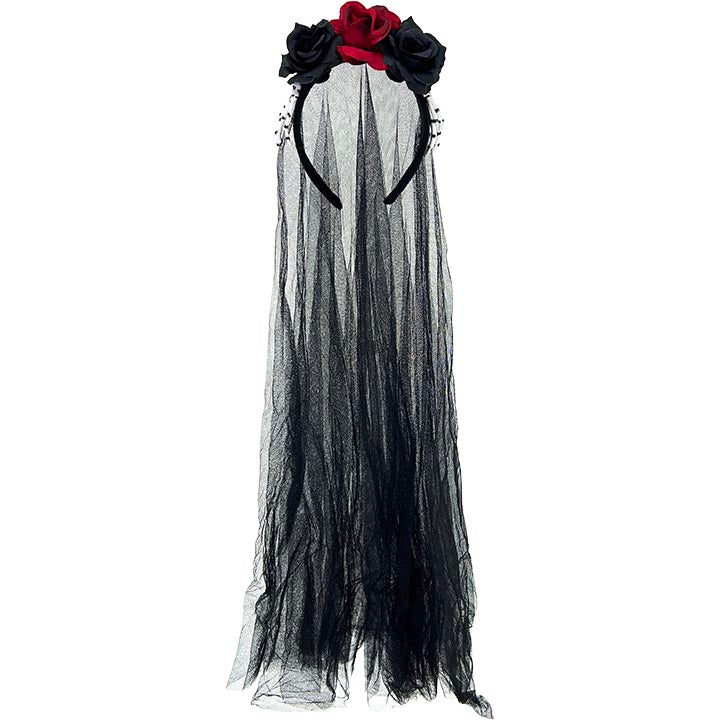 DAY OF DEAD HEADBAND W/ VEIL & ROSES