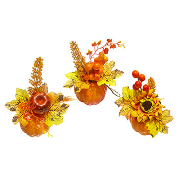 PUMPKIN W/ FLORAL DÉCOR & MAPLE LEAF 3ASTD