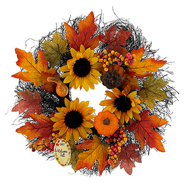 WREATH SUNFLOWER 3FL W/ BERRY 50CM