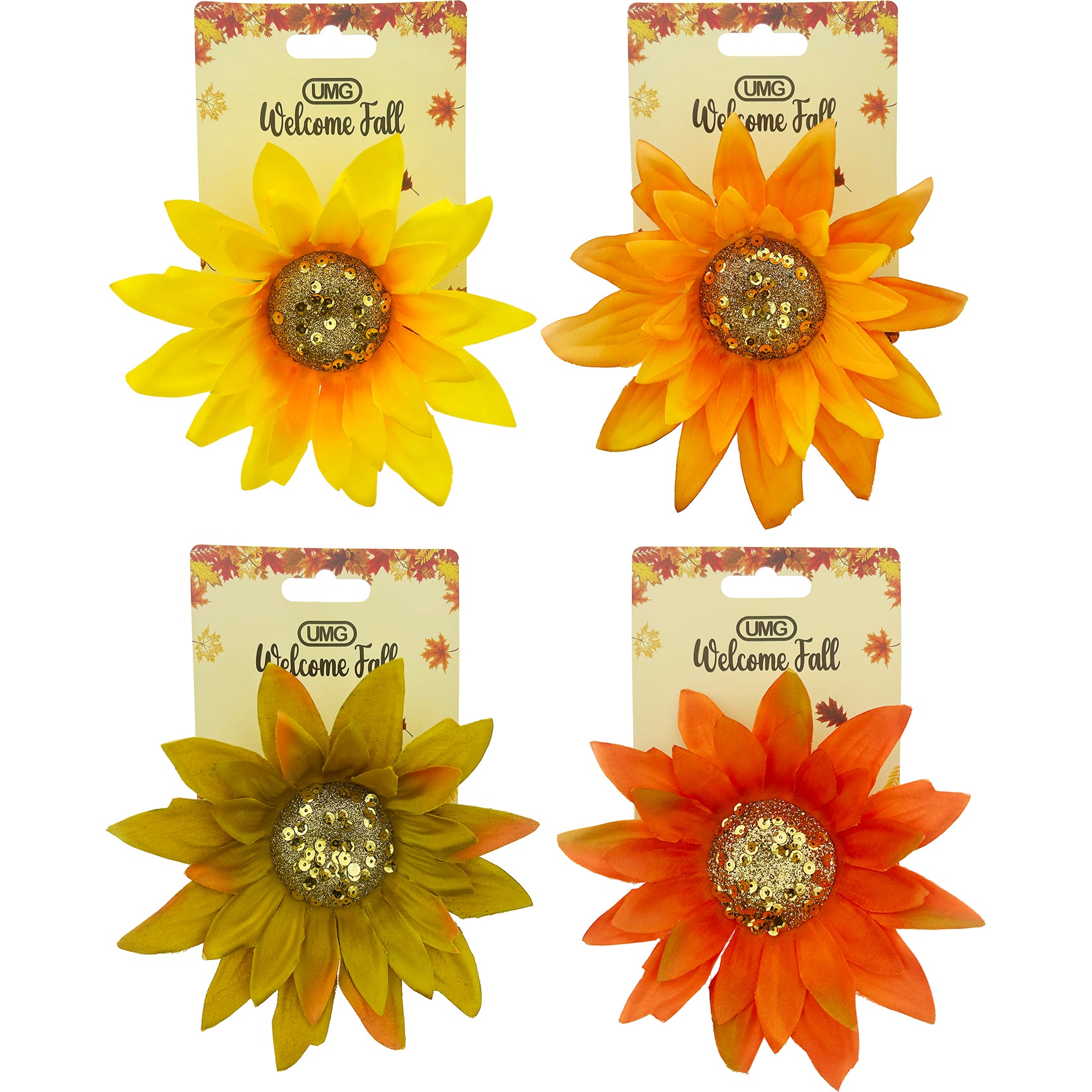 HARVEST SUNFLOWER GLITTER CLIP 6.5IN