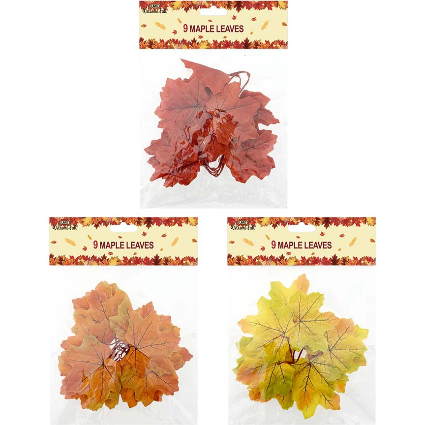 FALL MAPLE LEAF 9PC 3ASSTD