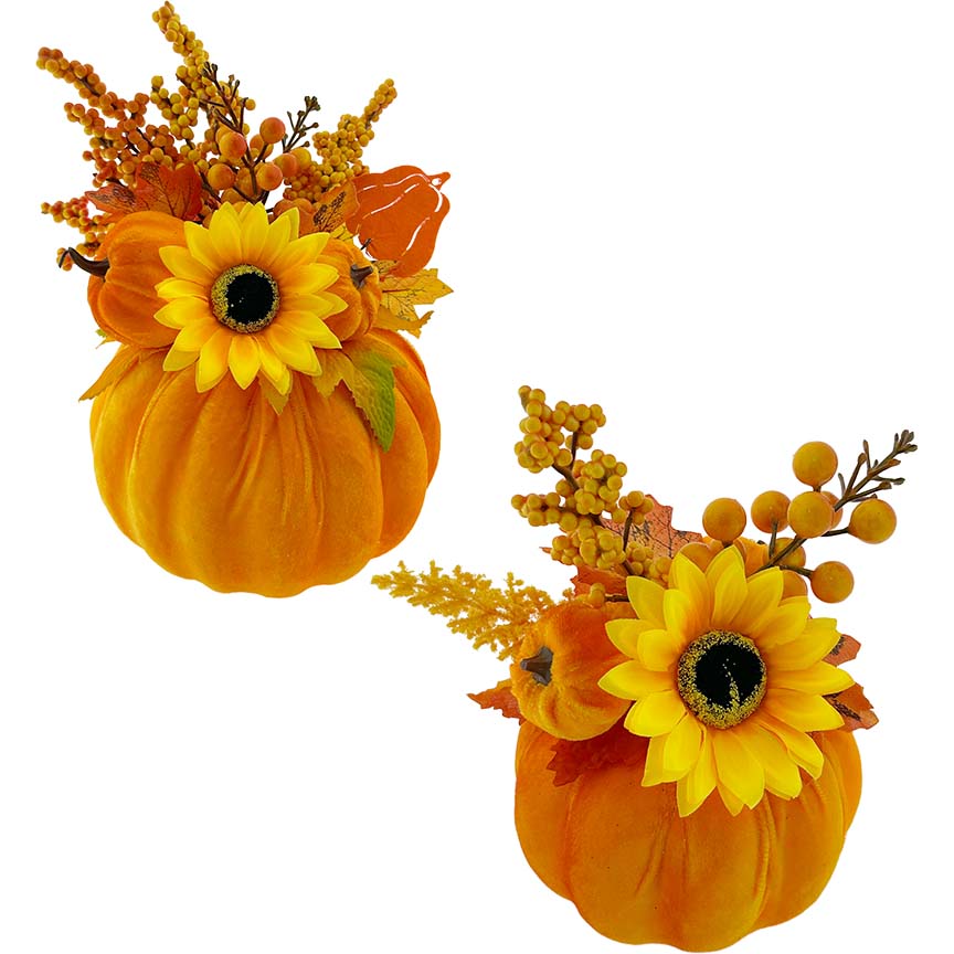 PUMPKIN VELVET DECOR 30CM 2ASSTD