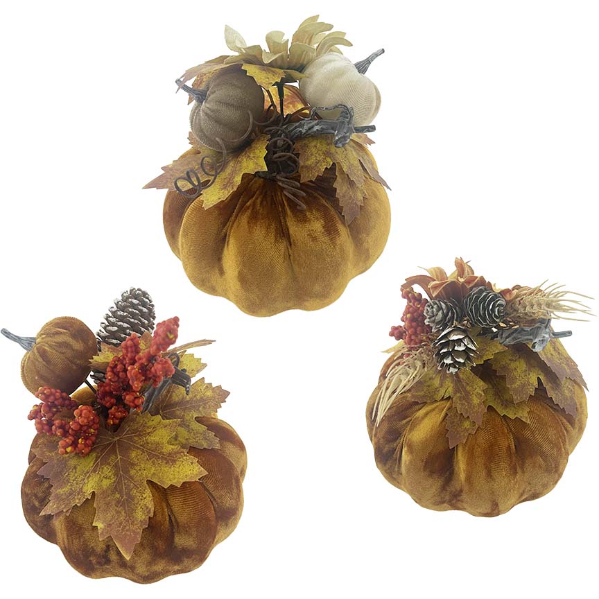 PUMPKIN VELVET DECOR 16CM