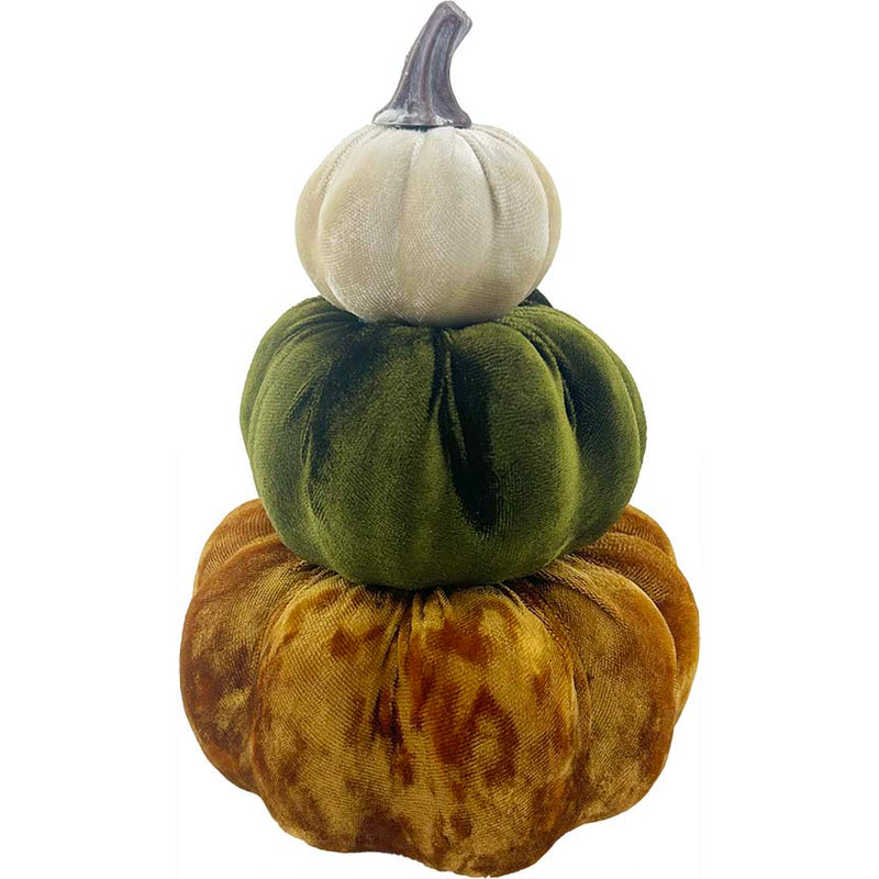 PUMPKIN VELVET STACK DECOR 20.5CM