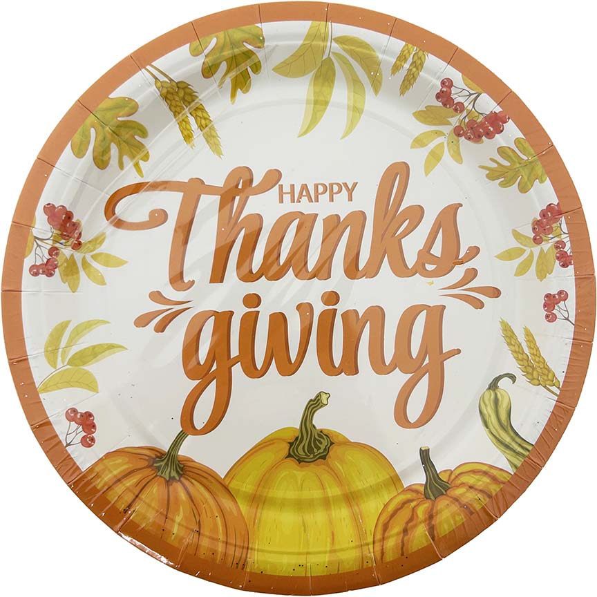 PAPER PLATES HARVEST ROUND 8PC 7IN