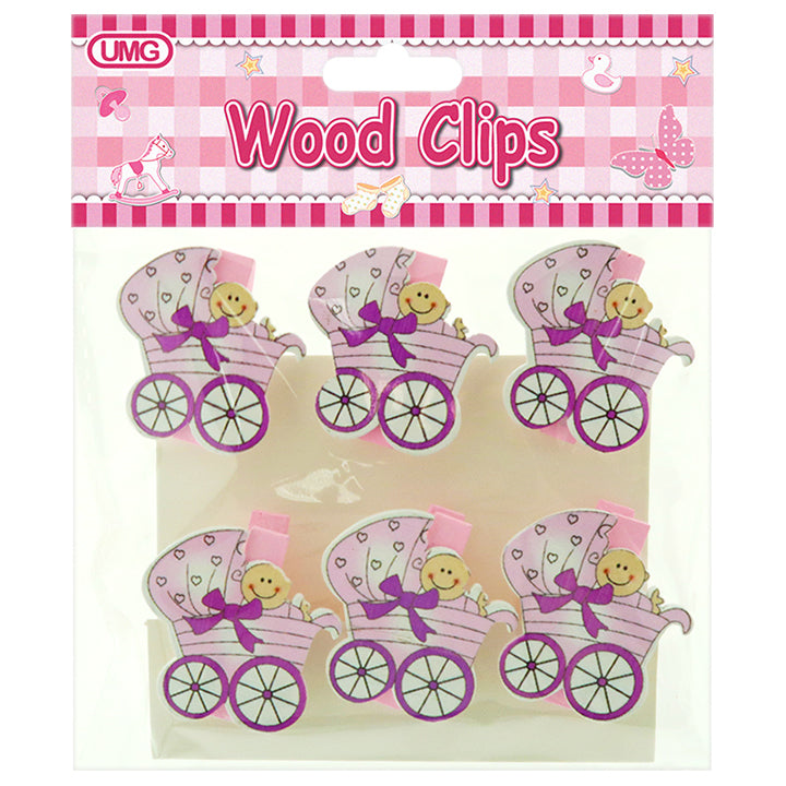 BABY CLIP; BABY IN A STROLLER 6PK PINK