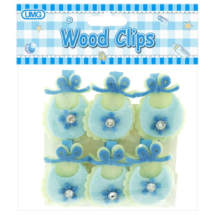 BABY CLIP; BIB W/ FLOWER 6PK BLUE