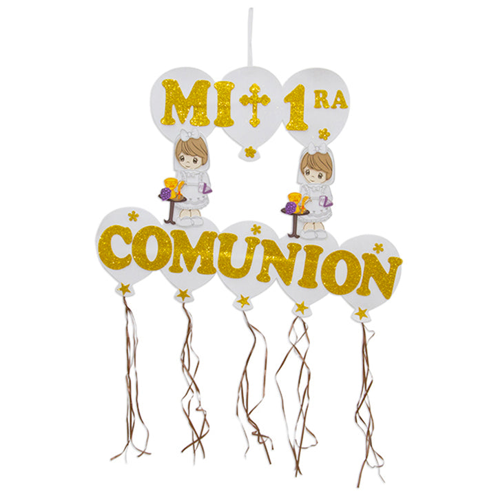 DECORATION LARGE  BALLOONS "1RA COMUNION" GIRL