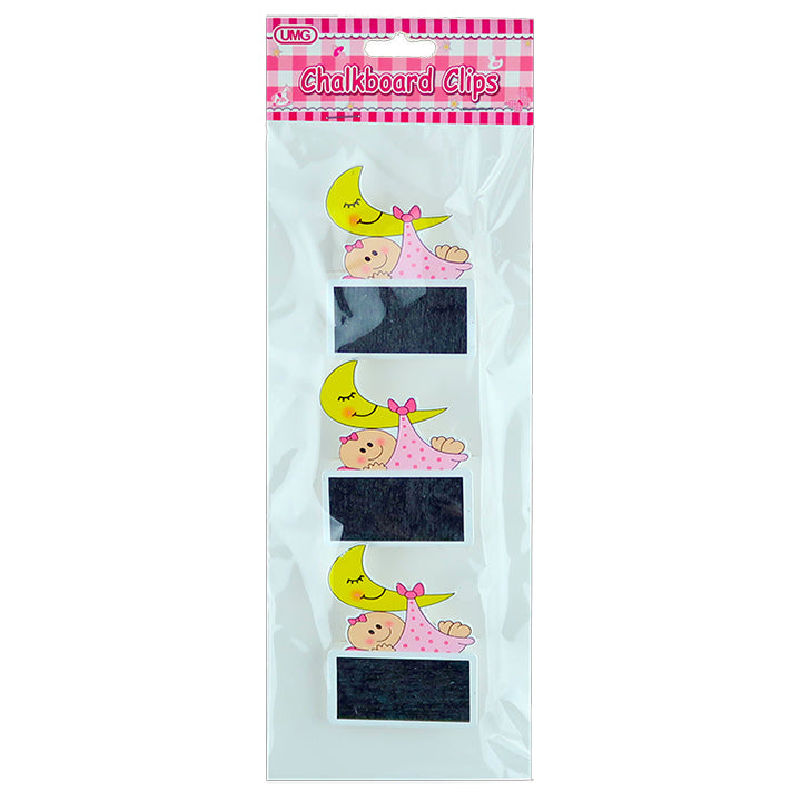 BABY MOON CHALKBOARD CLIPS 3PC PINK