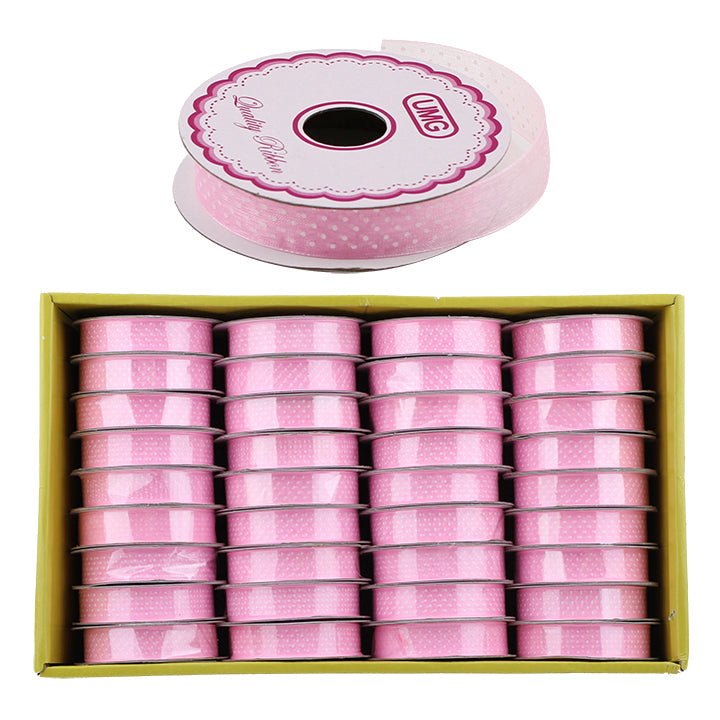 RIBBON POLKA DOT ORGANZA 5/8"x3YDS PINK