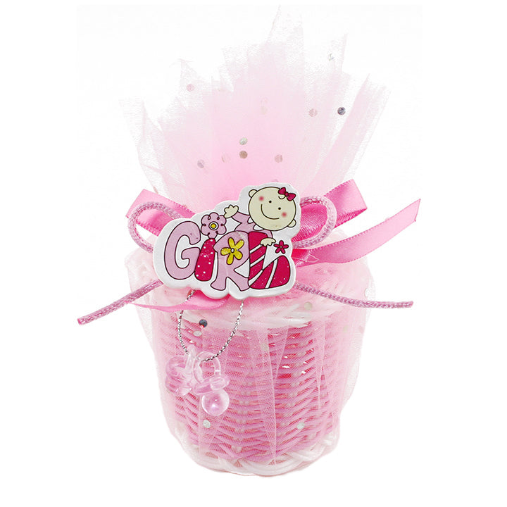 BABY FAVOR BASKET BAG W/ WRITING "GIRL"; PINK