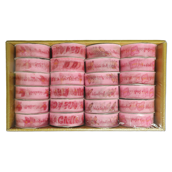 BABY CRAFT; RIBBON 2.5CM 4DESIGNS ASSTD 3YD PINK