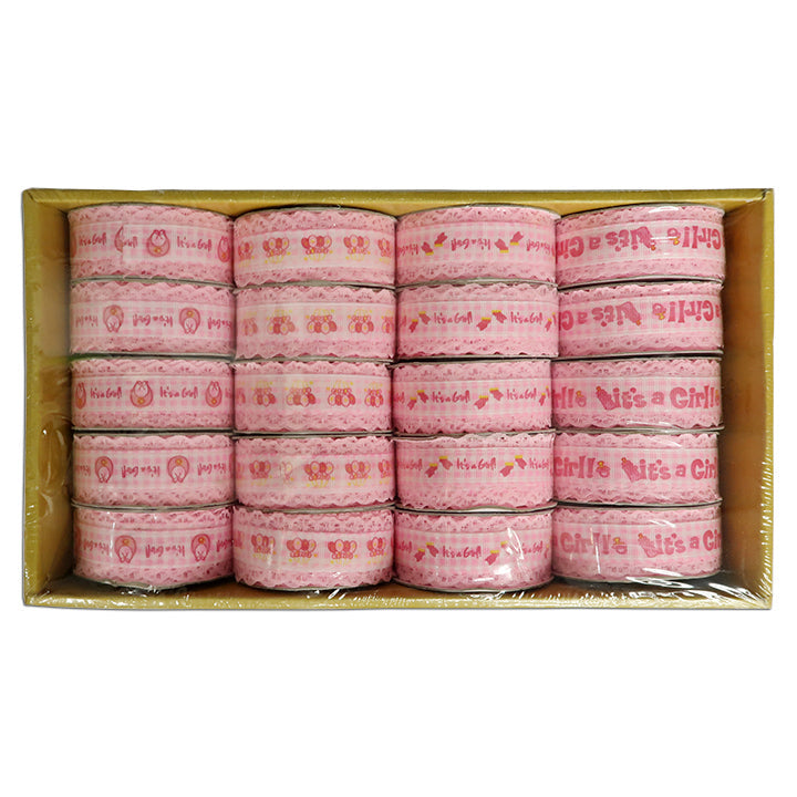 BABY CRAFT; RIBBON 2.5CM 4DESIGNS ASSTD 3YD PINK