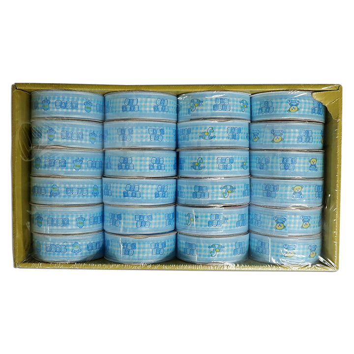 BABY CRAFT; RIBBON 2.5CM 4DESIGNS ASSTD 3YD BLUE