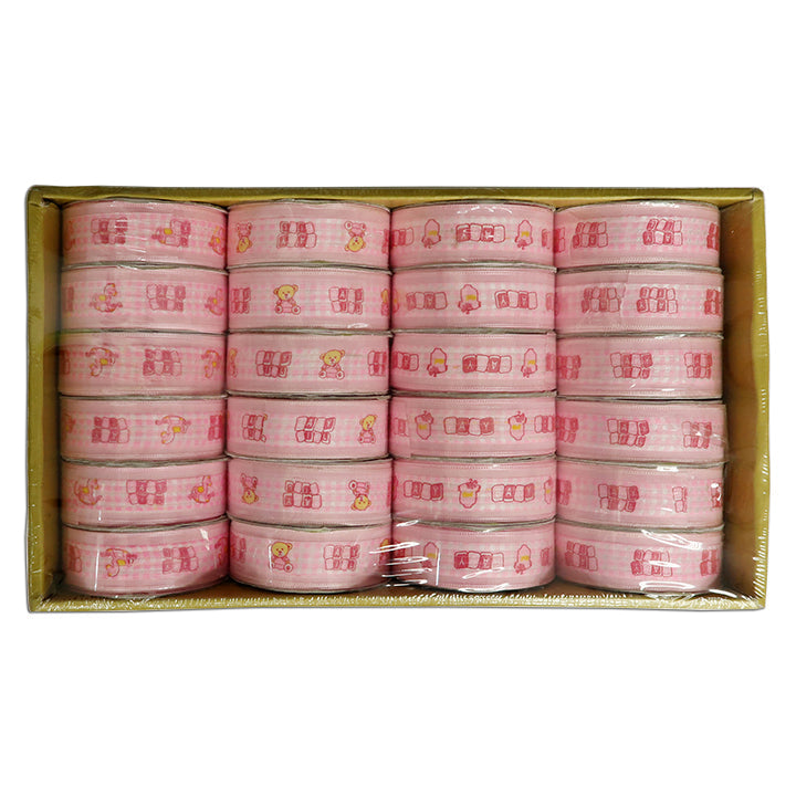 BABY CRAFT; RIBBON 2.5CM 4DESIGNS ASSTD 3YD PINK