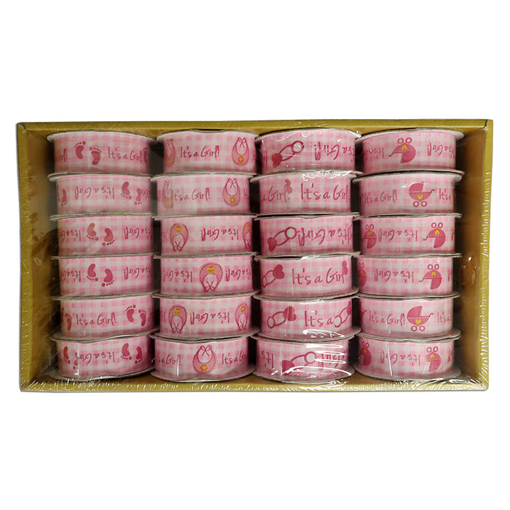 BABY CRAFT; RIBBON 2.5CM 4DESIGNS ASSTD 3YD PINK