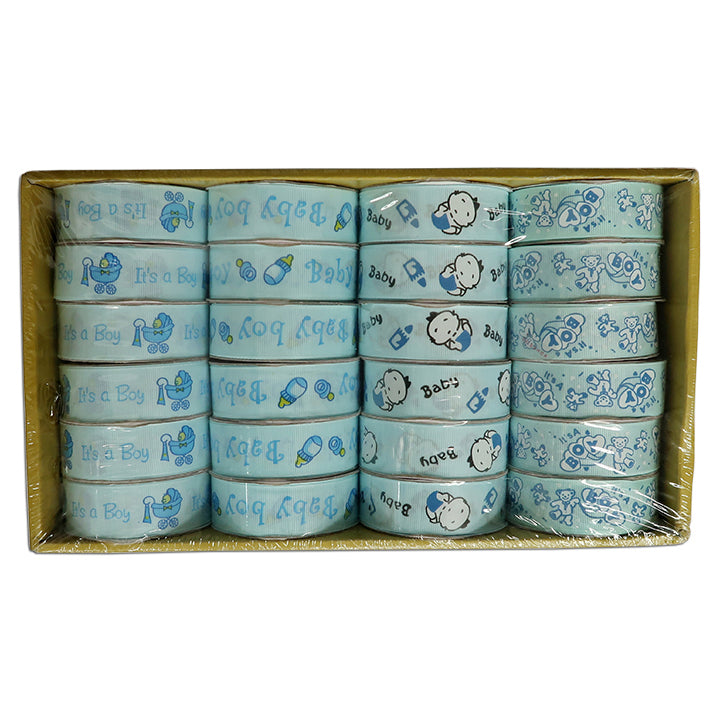 BABY CRAFT; RIBBON 2.5CM 4DESIGNS ASSTD 3YD BLUE