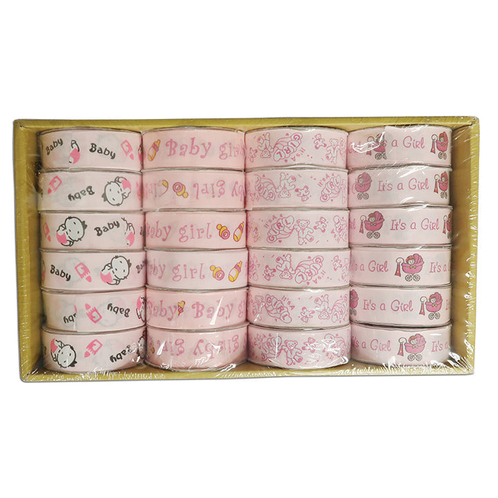 BABY CRAFT; RIBBON 2.5CM 4DESIGNS ASSTD 3YD PINK