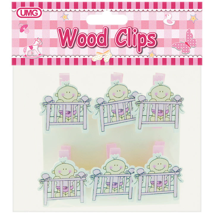 BABY CLIP W/ CRIB DIECUT 6PK PINK