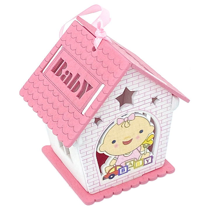 WOOD BABY BOY TREAT HOUSE DECOR PINK