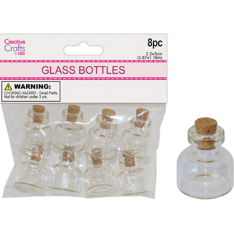 GLASS BOTTLE 2.2x3CM MINI CONTAINER W/ CORK LID 8PK