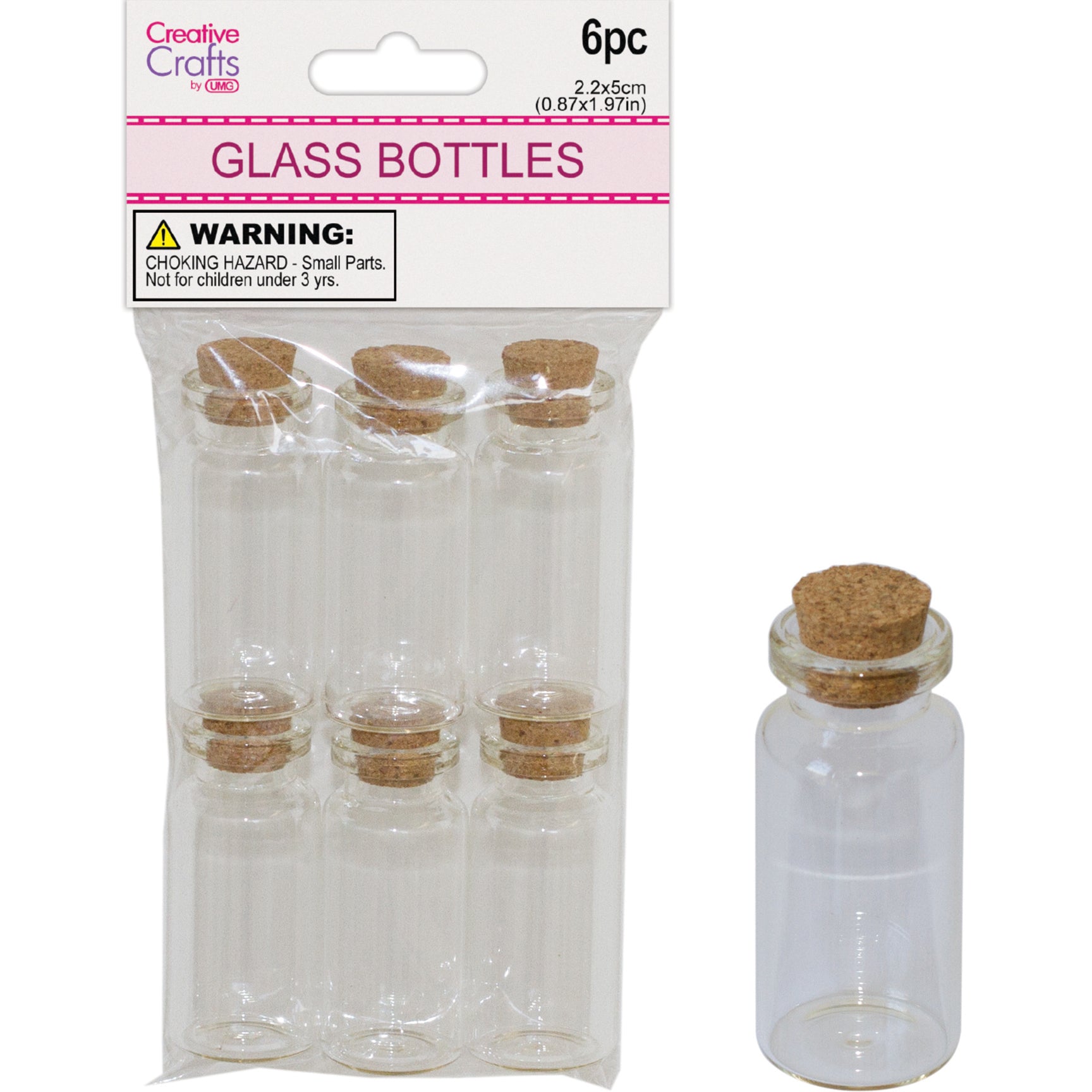 GLASS BOTTLE 2.2x5CM MINI CONTAINER W/ CORK LID 6PK