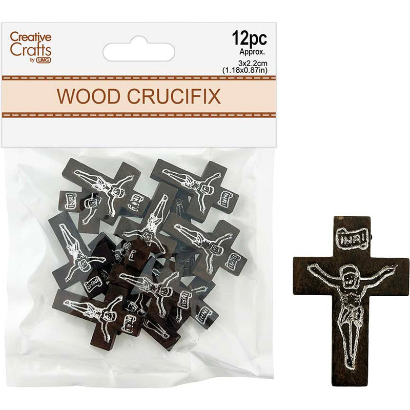 WOOD CRUCIFIX BEAD DARK BROWN 12PC