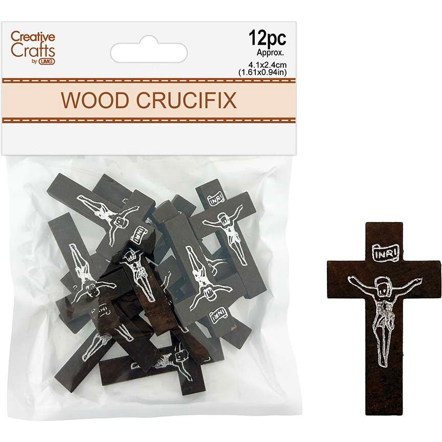 WOOD CRUCIFIX BEAD BROWN 12PC