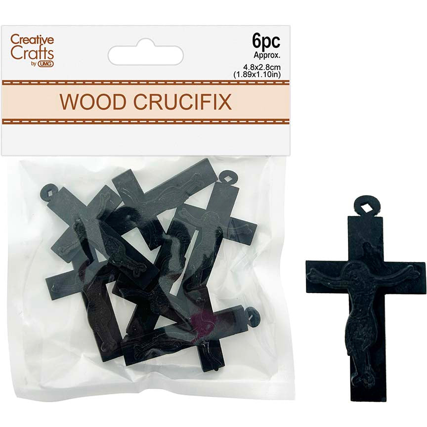 WOOD CRUCIFIX BEAD DARK GRAY 6PC