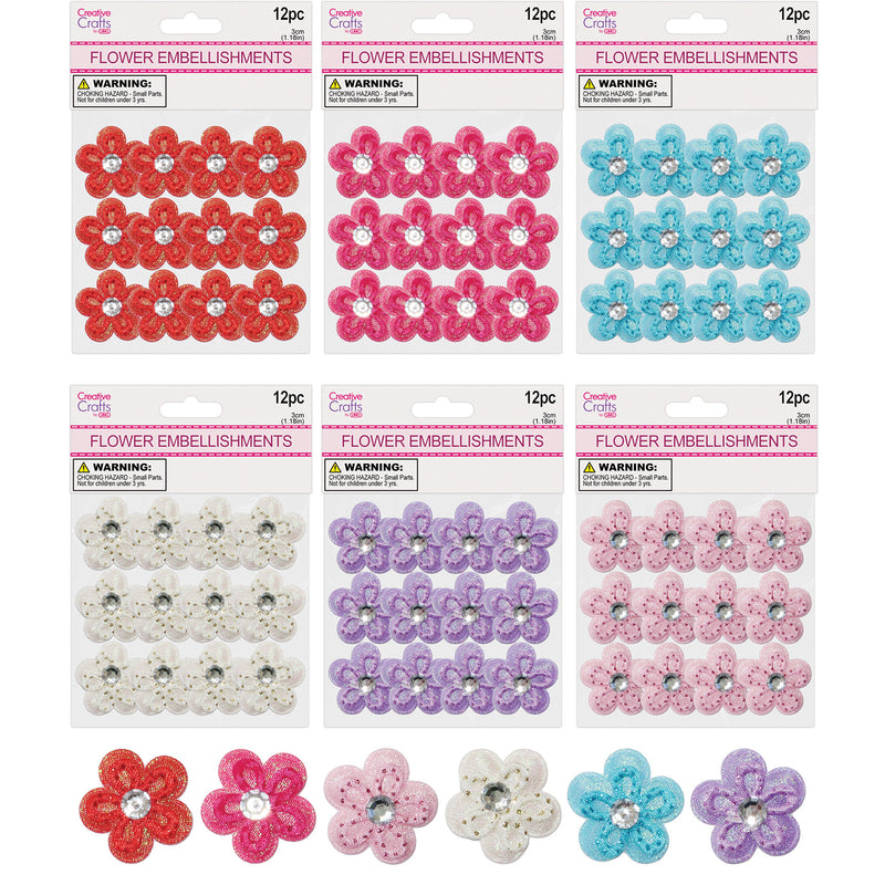 FLOWER EMBELLISHMENT 12PC ASSTD