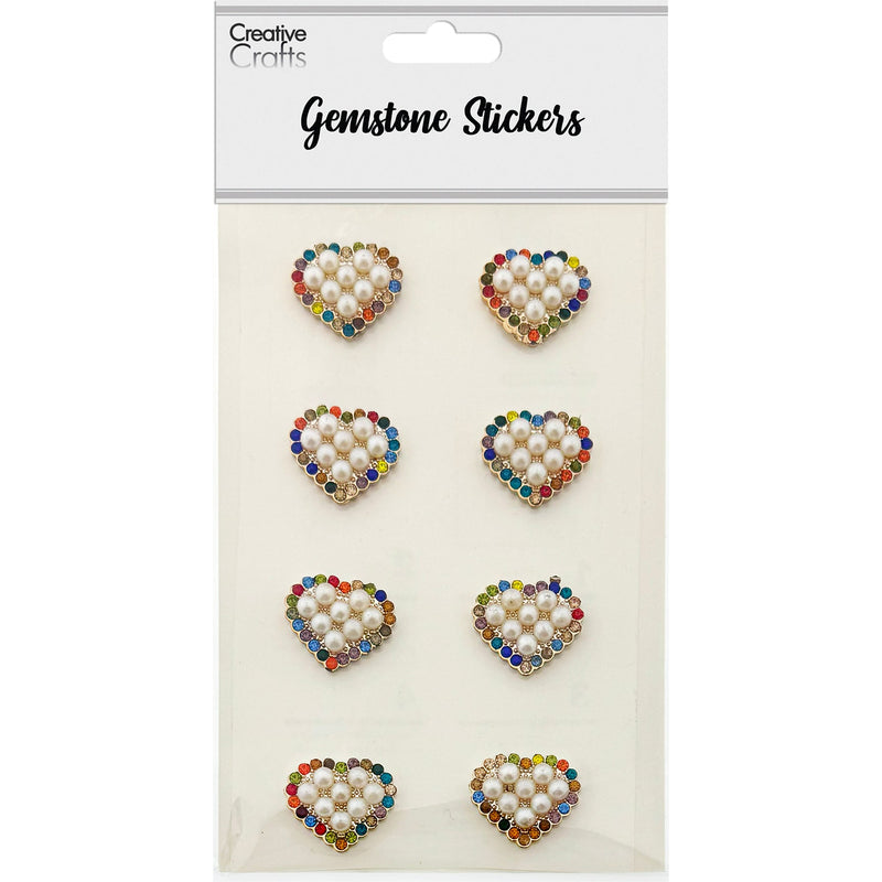 GEM STICKER HEART W/ PEARLS 25MM 8PC