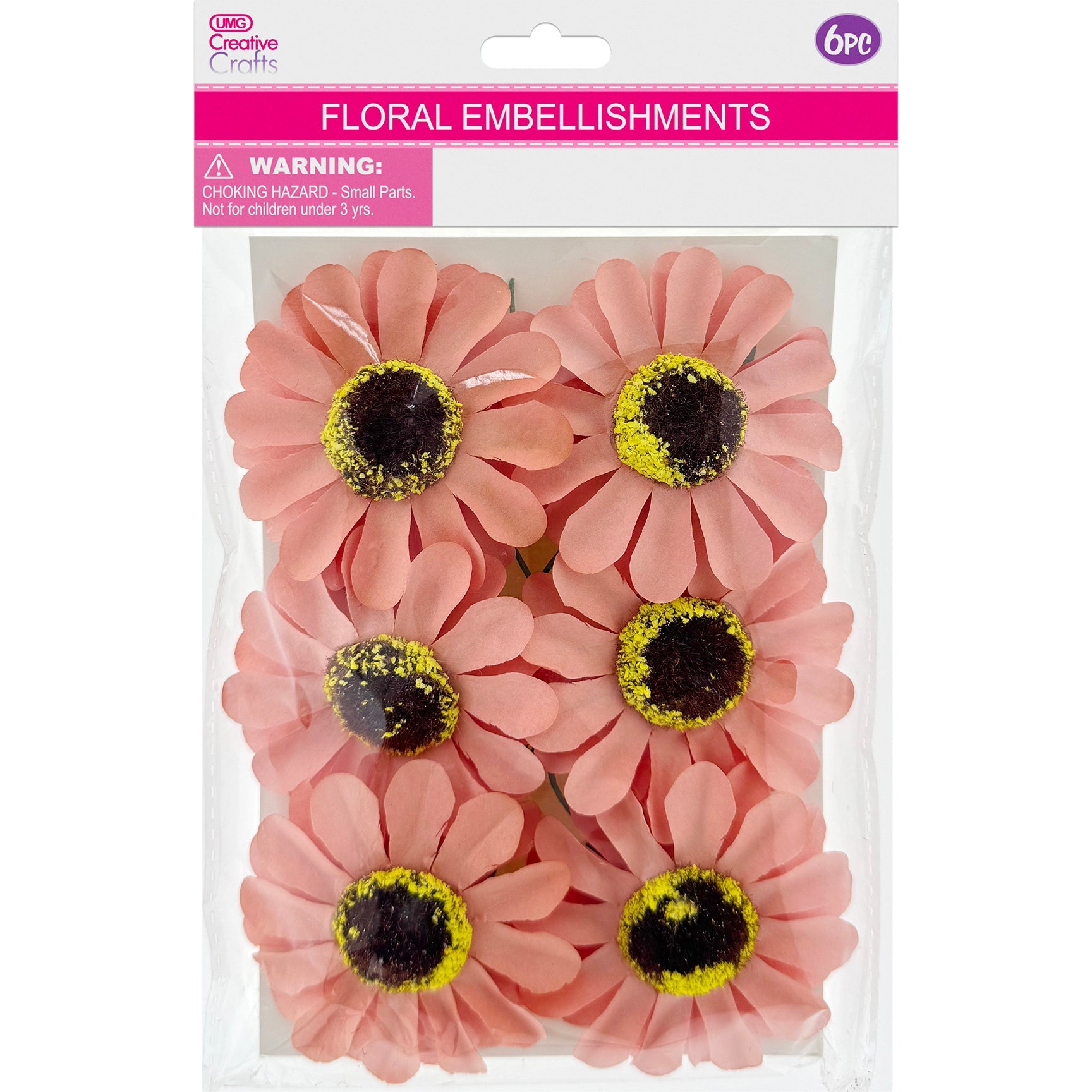 FLORAL EMBELLISHMENTS DAISY 6PC PEACH