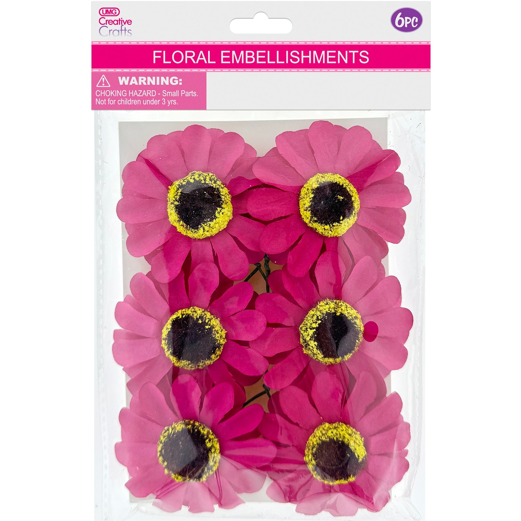 FLORAL EMBELLISHMENTS DAISY 6PC PINK