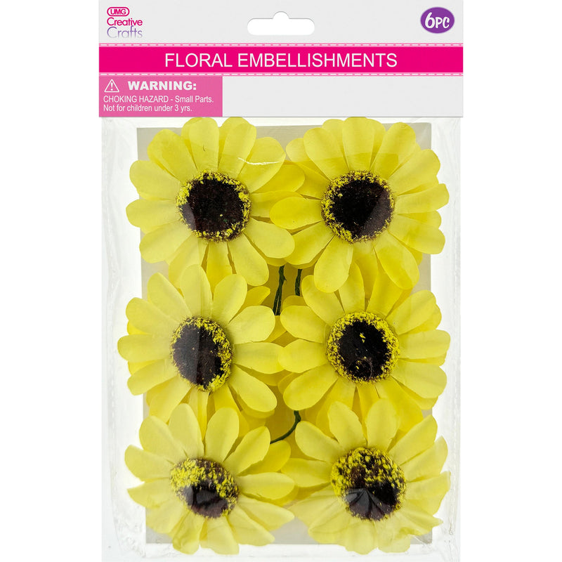 FLORAL EMBELLISHMENTS DAISY 6PC YELLOW