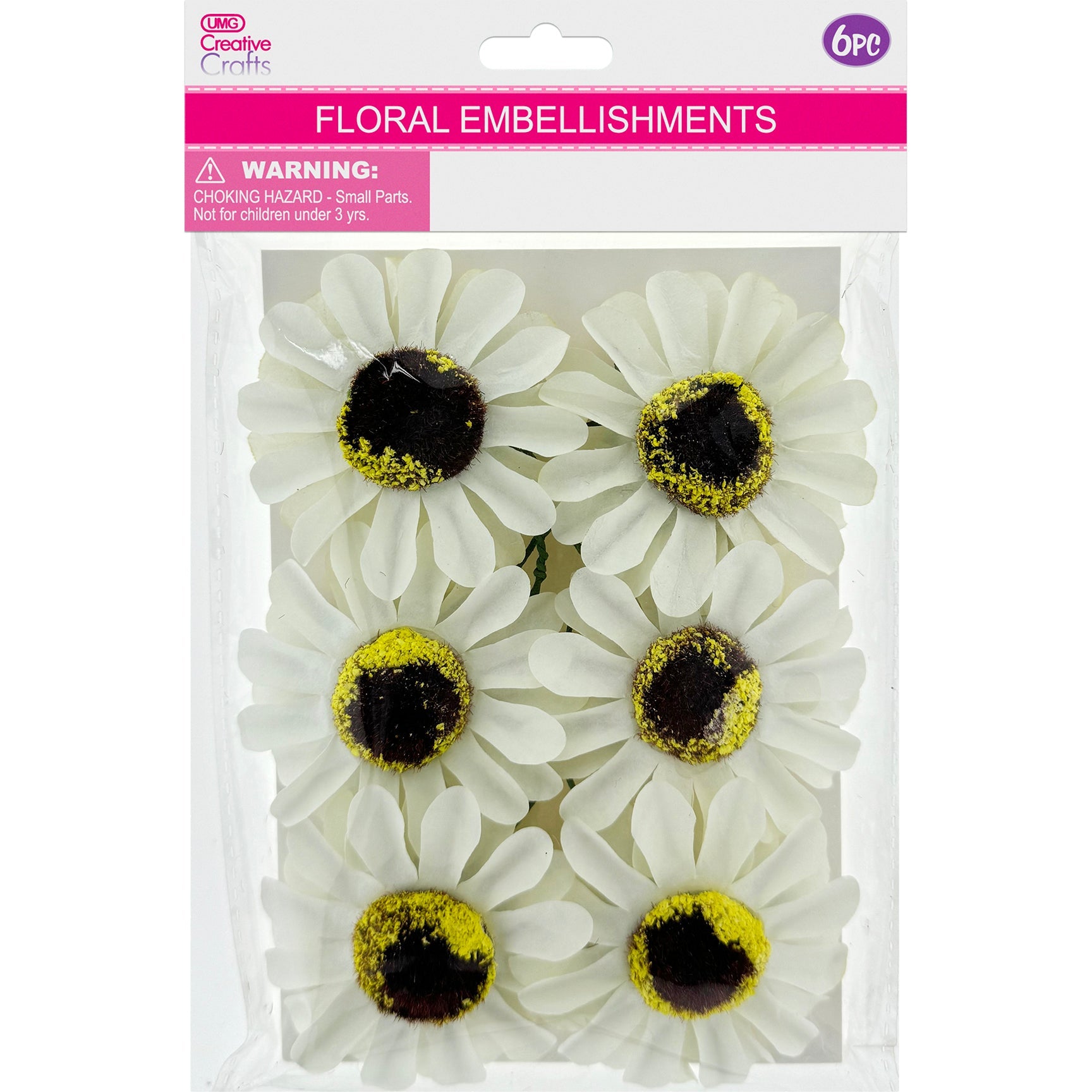 FLORAL EMBELLISHMENTS DAISY 6PC WHITE