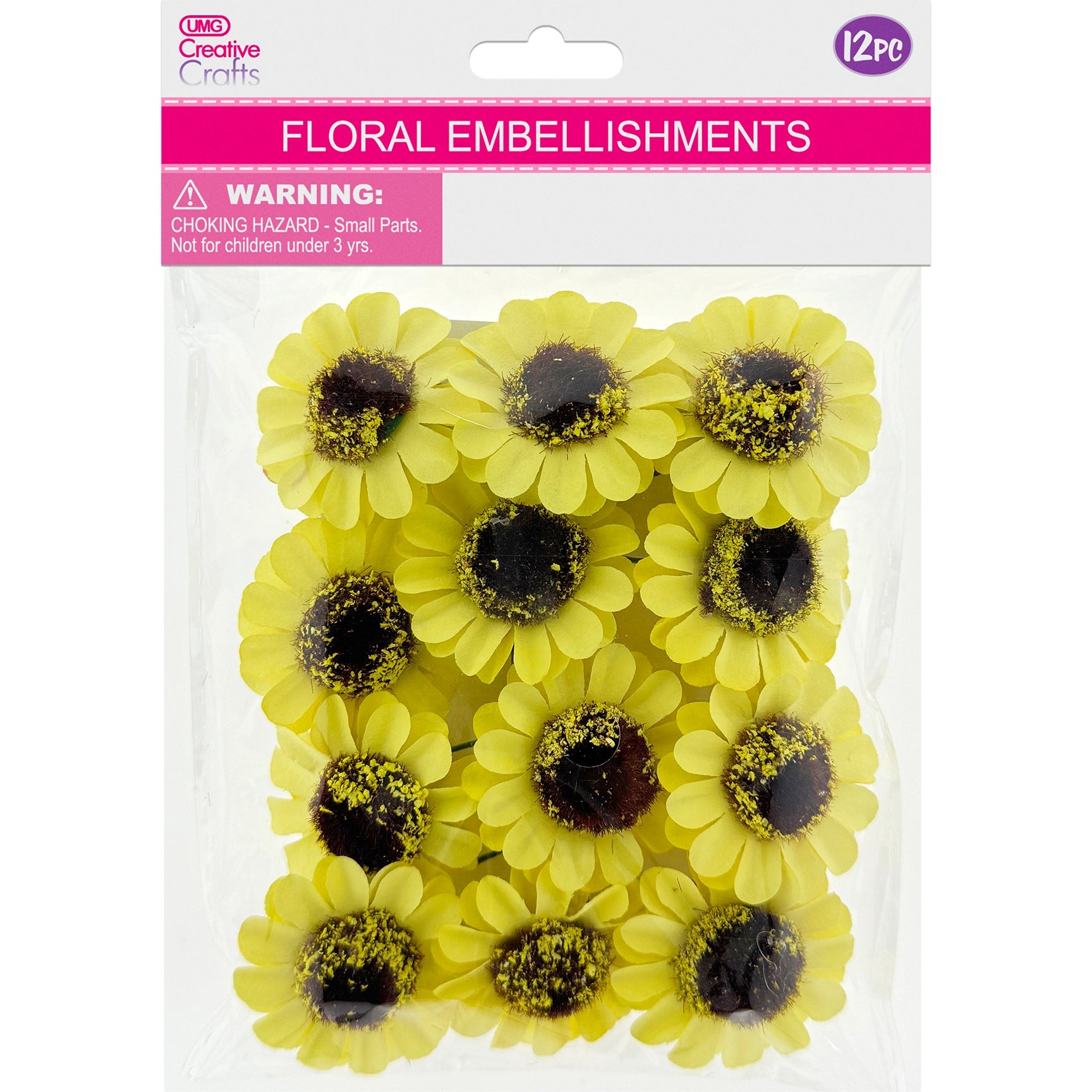 FLORAL EMBELLISHMENTS DAISY 12PC YELLOW