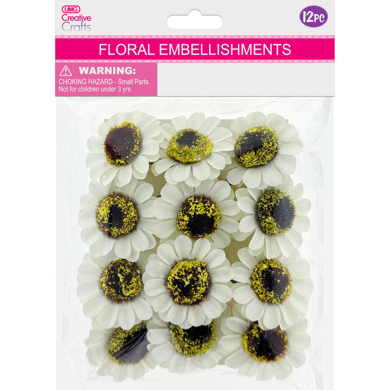 FLORAL EMBELLISHMENTS DAISY 12PC WHITE