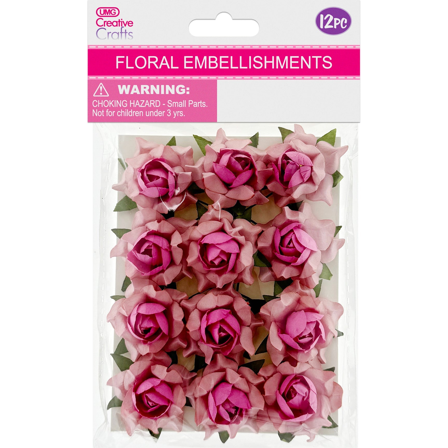 FLORAL EMBELLISHMENTS ROSE 12PC PINK