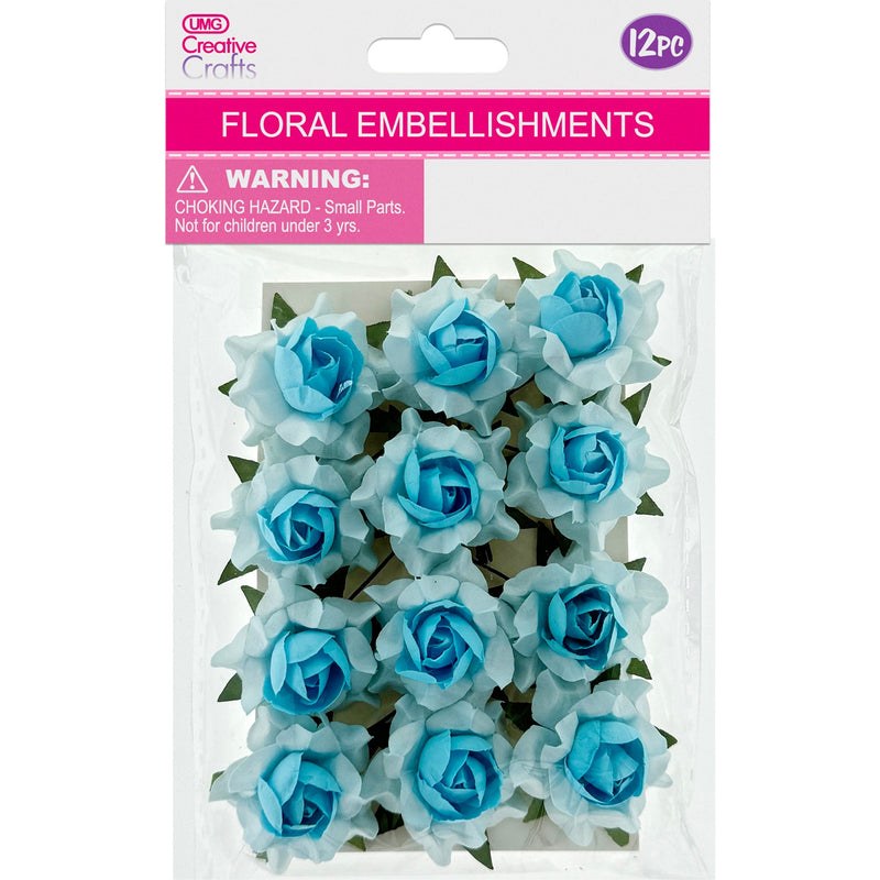 FLORAL EMBELLISHMENTS ROSE 12PC BLUE