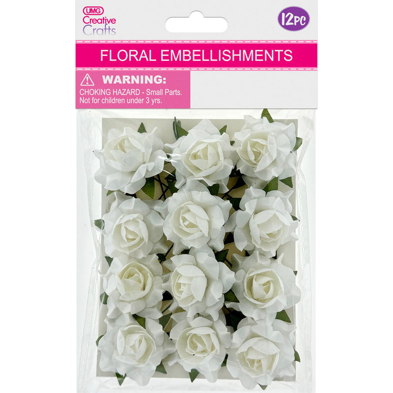 FLORAL EMBELLISHMENTS ROSE 12PC WHITE