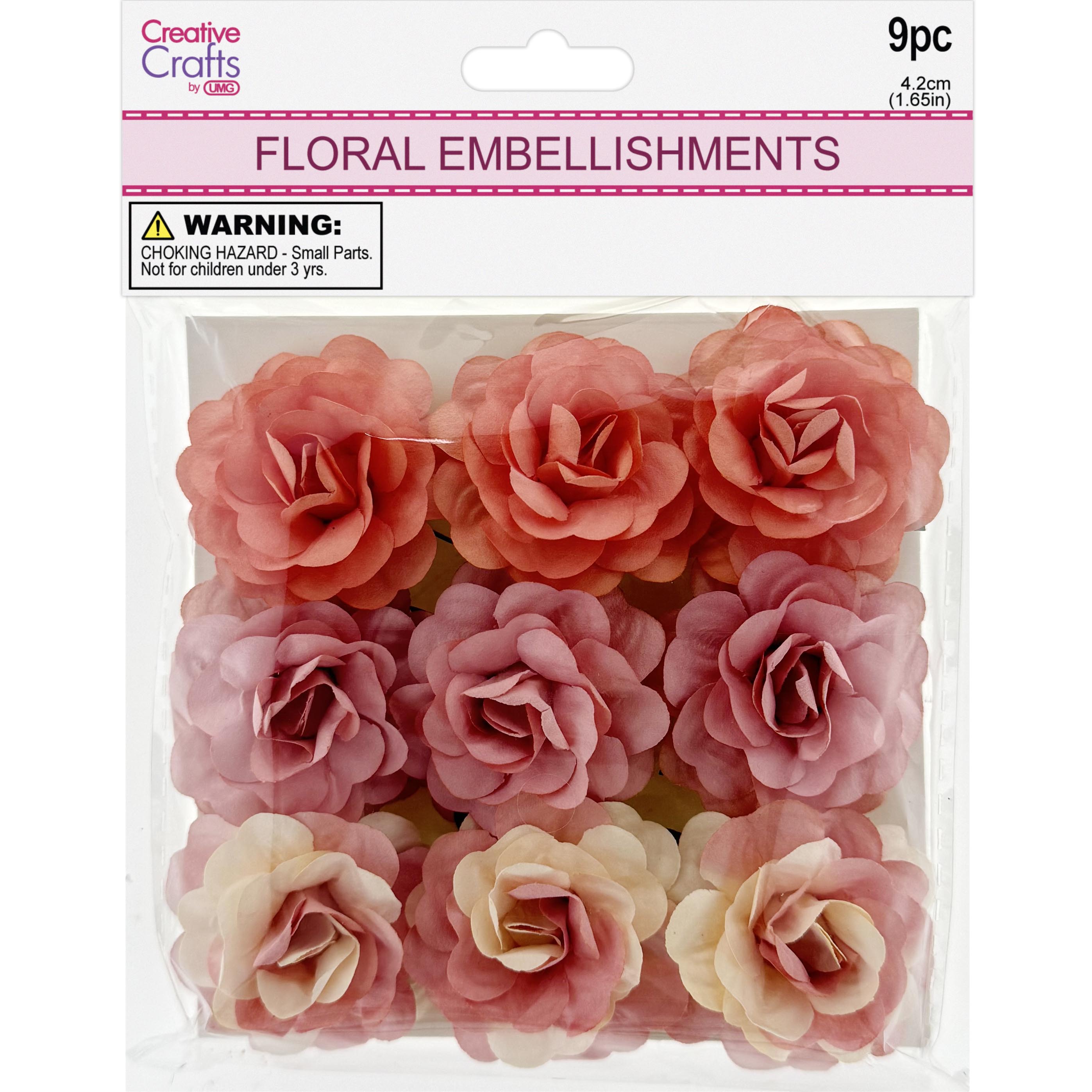 FLORAL EMBELLISHMENTS ROSE 9PC PINK