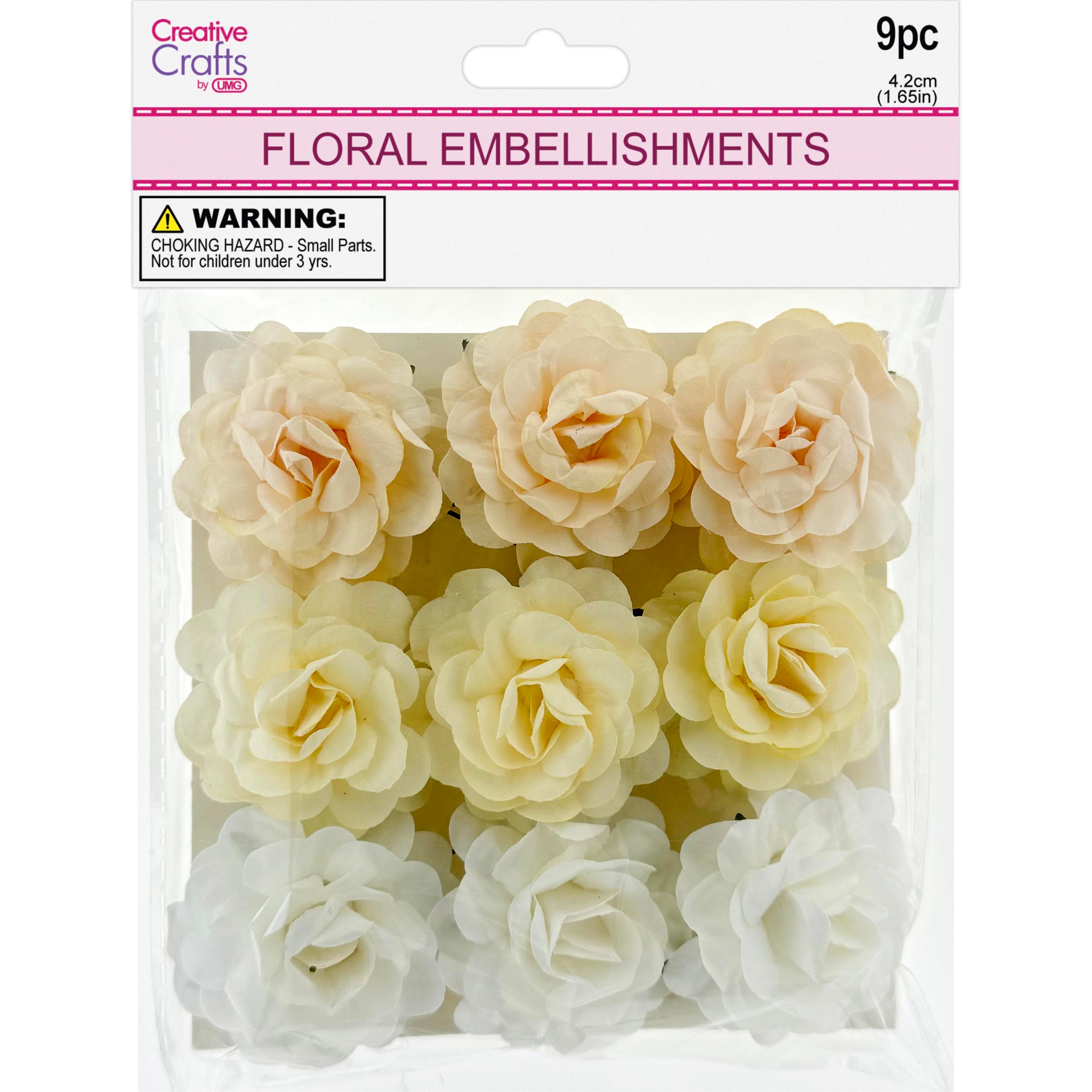 FLORAL EMBELLISHMENTS ROSE 9PC WHITE