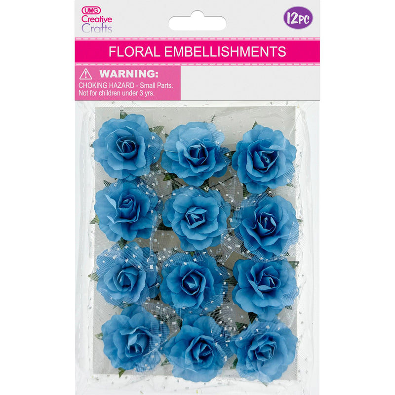 FLORAL EMBELLISHMENTS ROSE 12PC BLUE