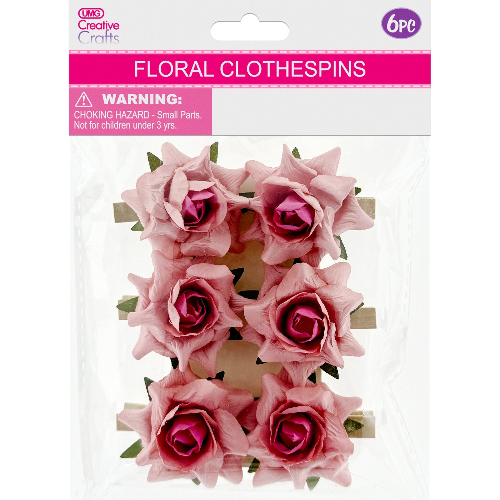 CLOTHESPINS ROSE 6PC PINK