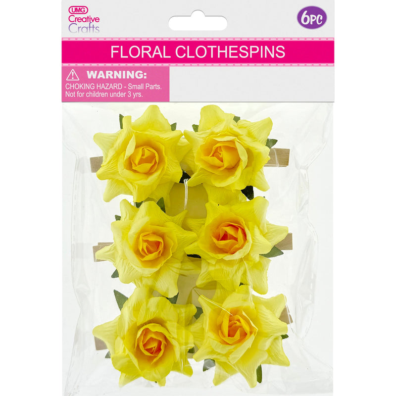 CLOTHESPINS ROSE 6PC YELLOW